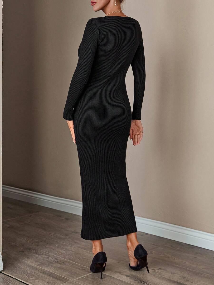dzianinowa sukienka v neck guziki