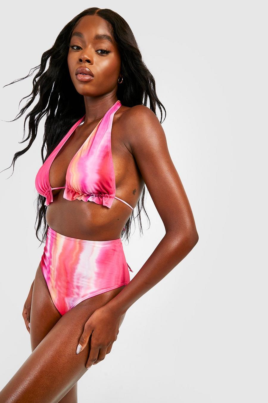 dwuczęściowy strój kąpielowy bikini marszczenie print