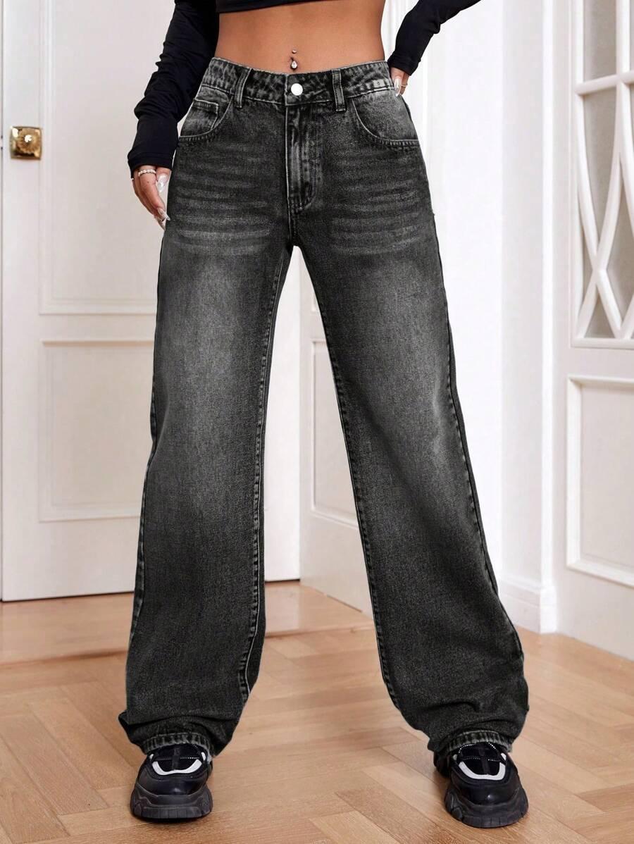 PROSTE SPODNIE JEANS WASH EFFECT