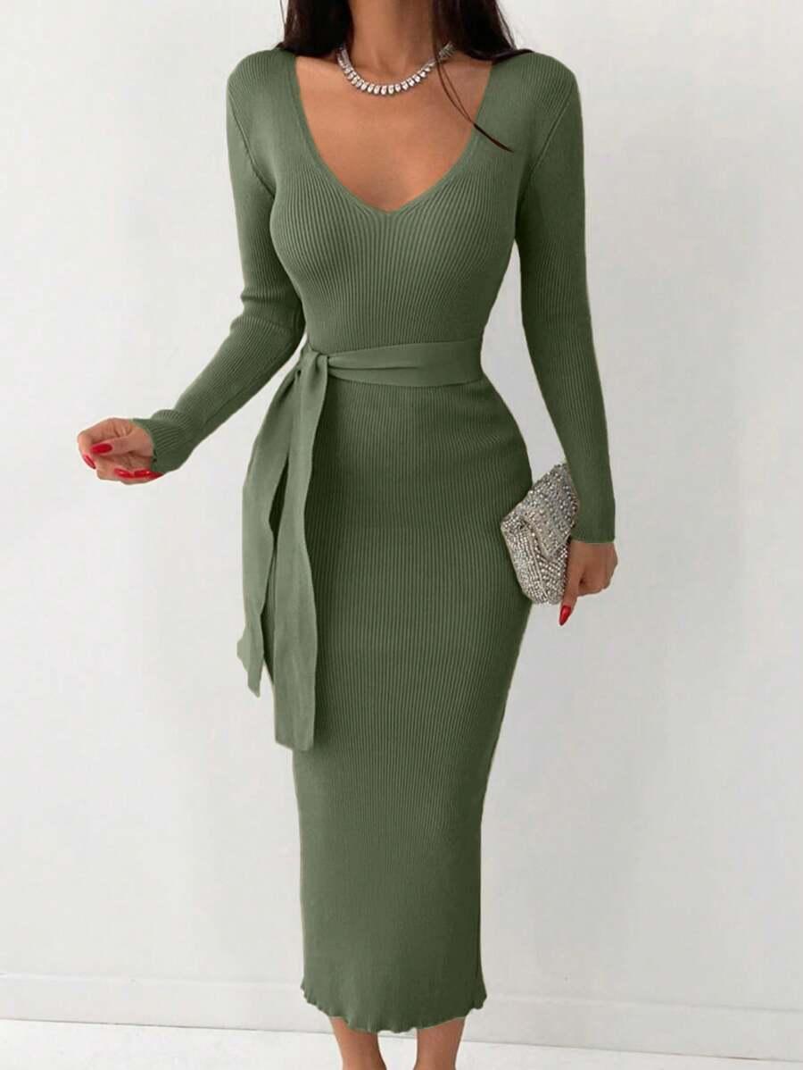 OŁÓWKOWA MAXI SUKIENKA v neck