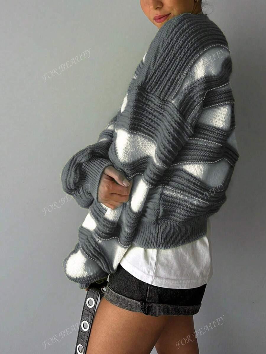 DZIANINOWY SWETER KONTRAST