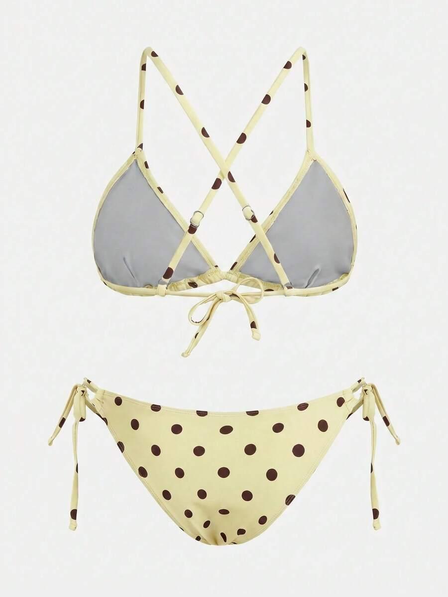komplet bikini wzór groszki wiązanie