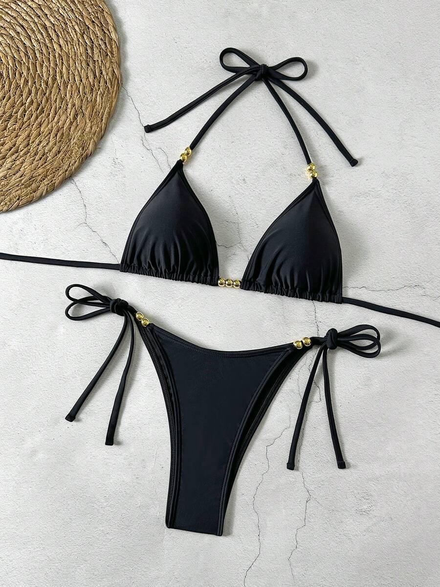 CZARNY KOMPLET BIKINI WIĄZANIE