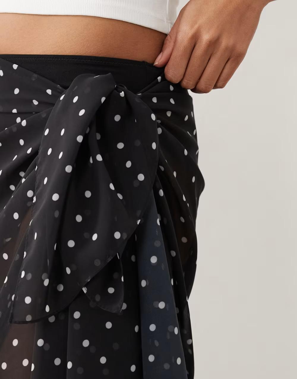CZARNA SPÓDNICA SARONG WZÓR GROSZKI