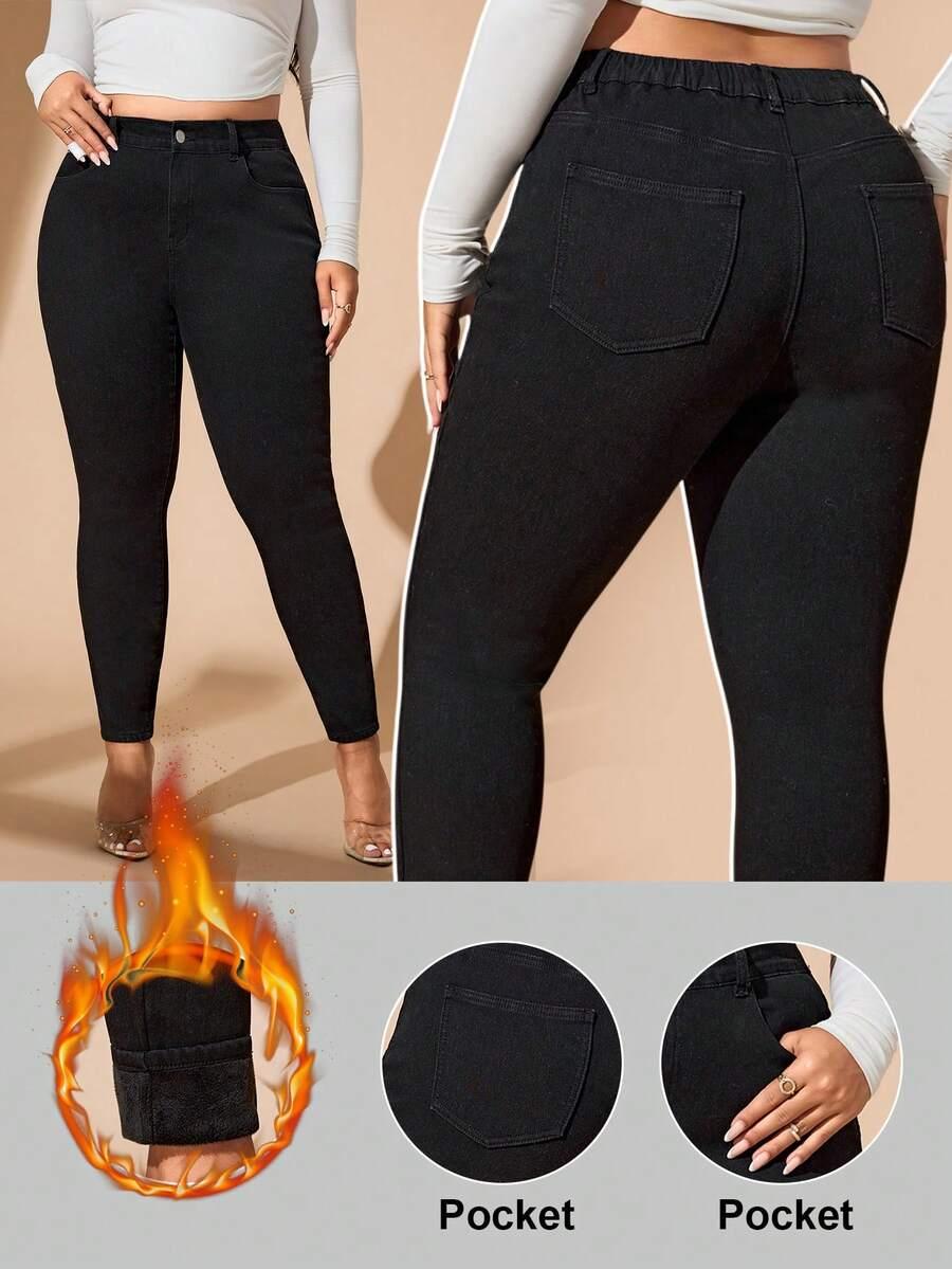 czarne ocieplane spodnie jeans