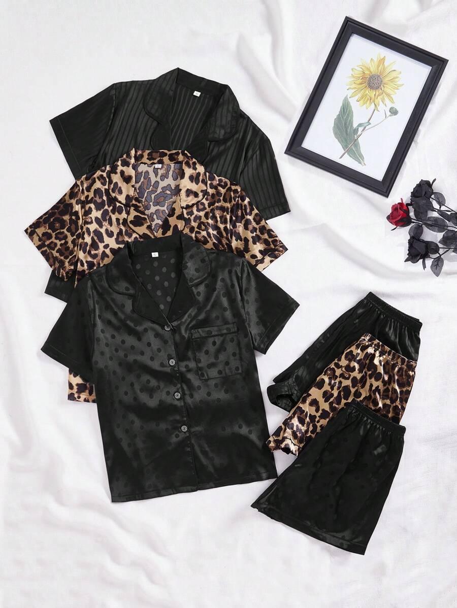 SATYNOWY KOMPLET PIŻAMA ANIMAL PRINT GROSZKI 2-PACK