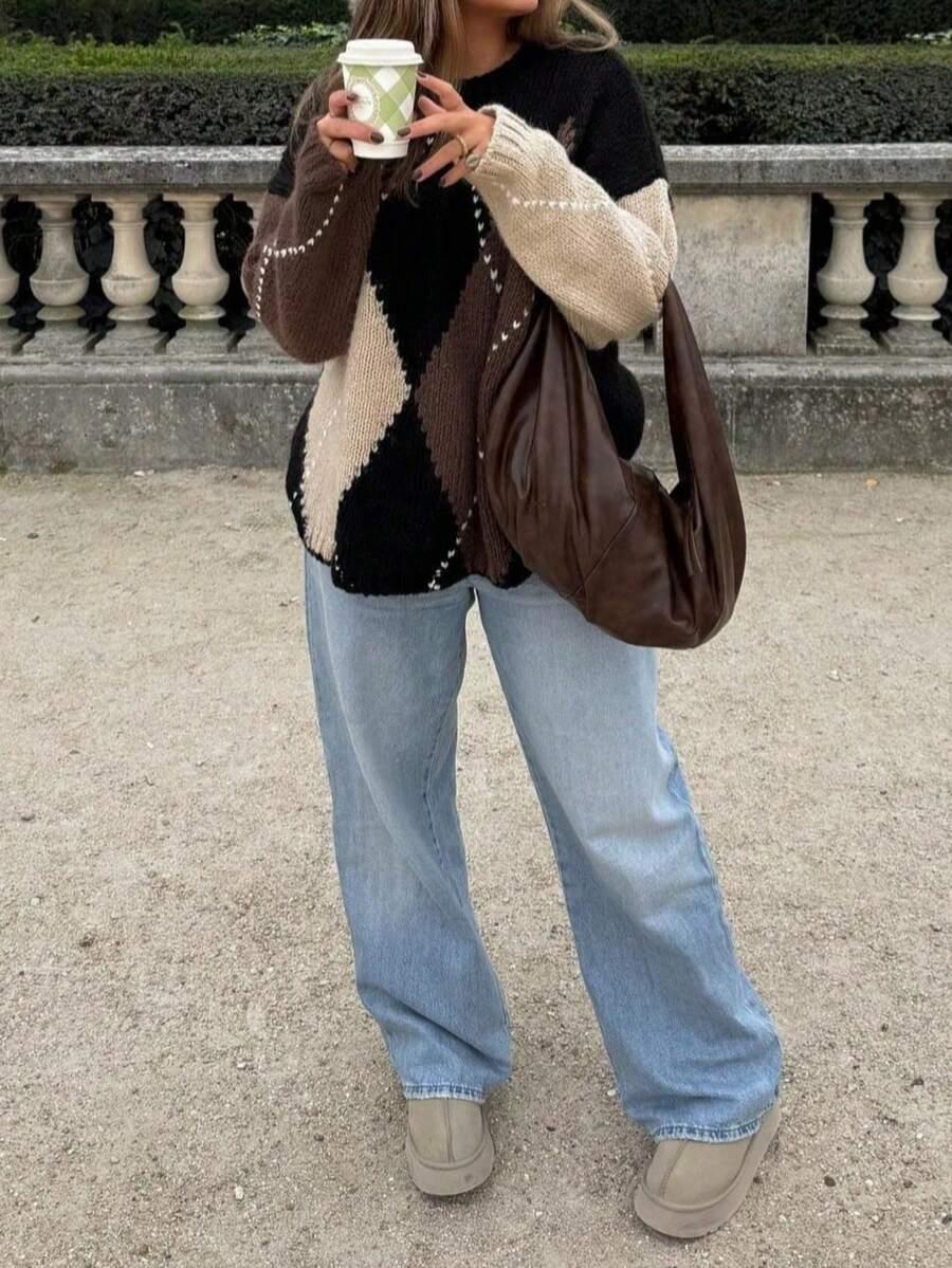 sweter okrągły dekolt wzór