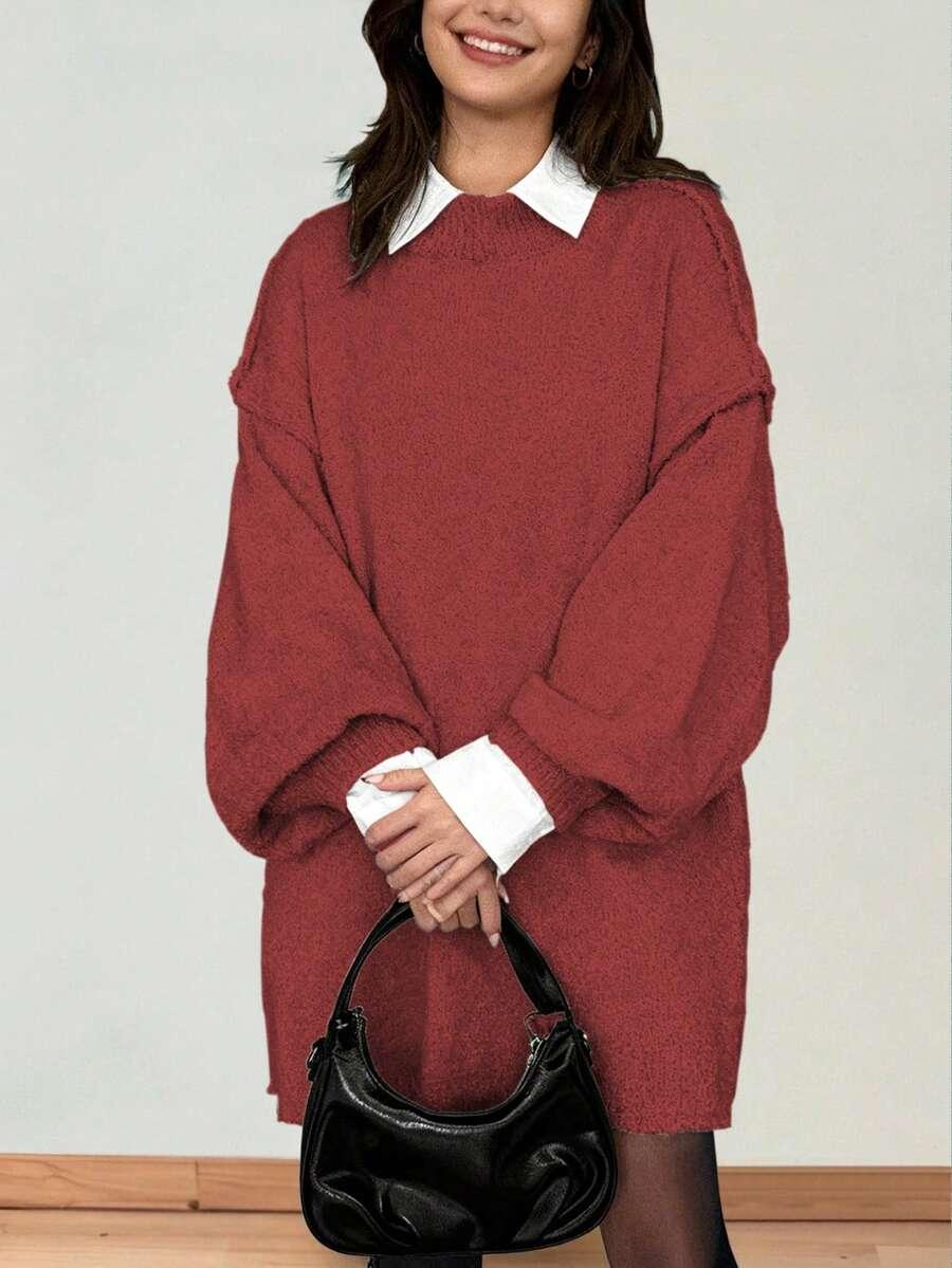 czerwony sweter okrągły dekolt