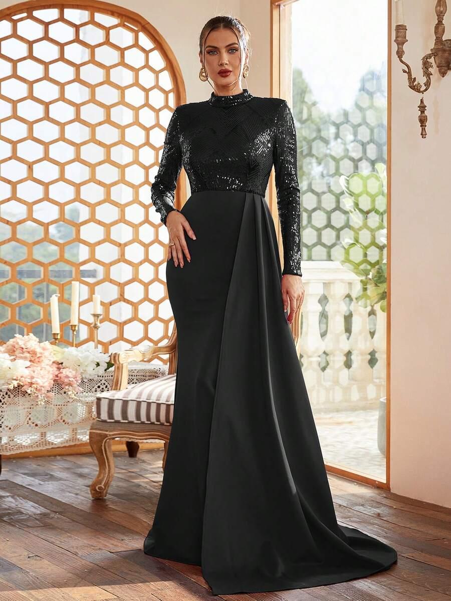 czarna maxi sukienka cekiny