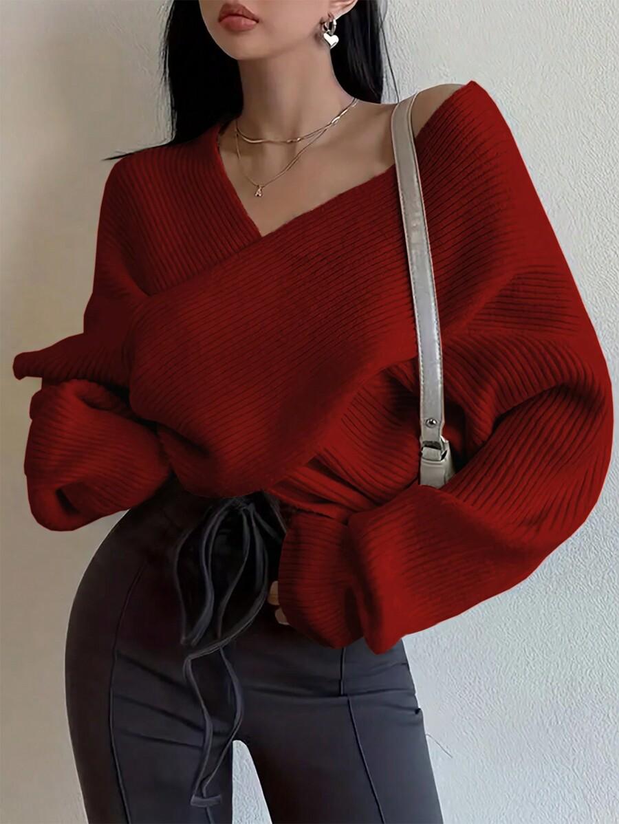 CZERWONY SWETER V-NECK
