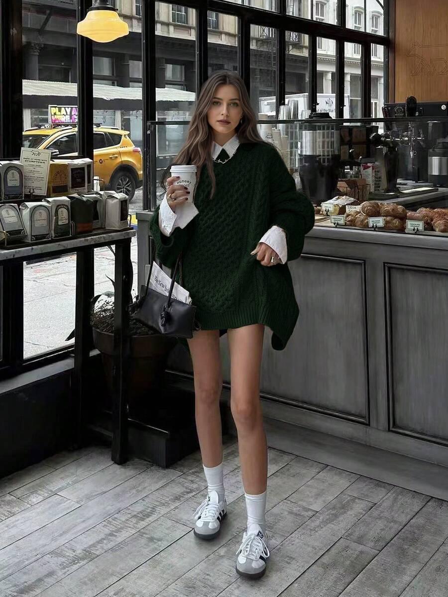 ZIELONY DZIANINOWY SWETER 