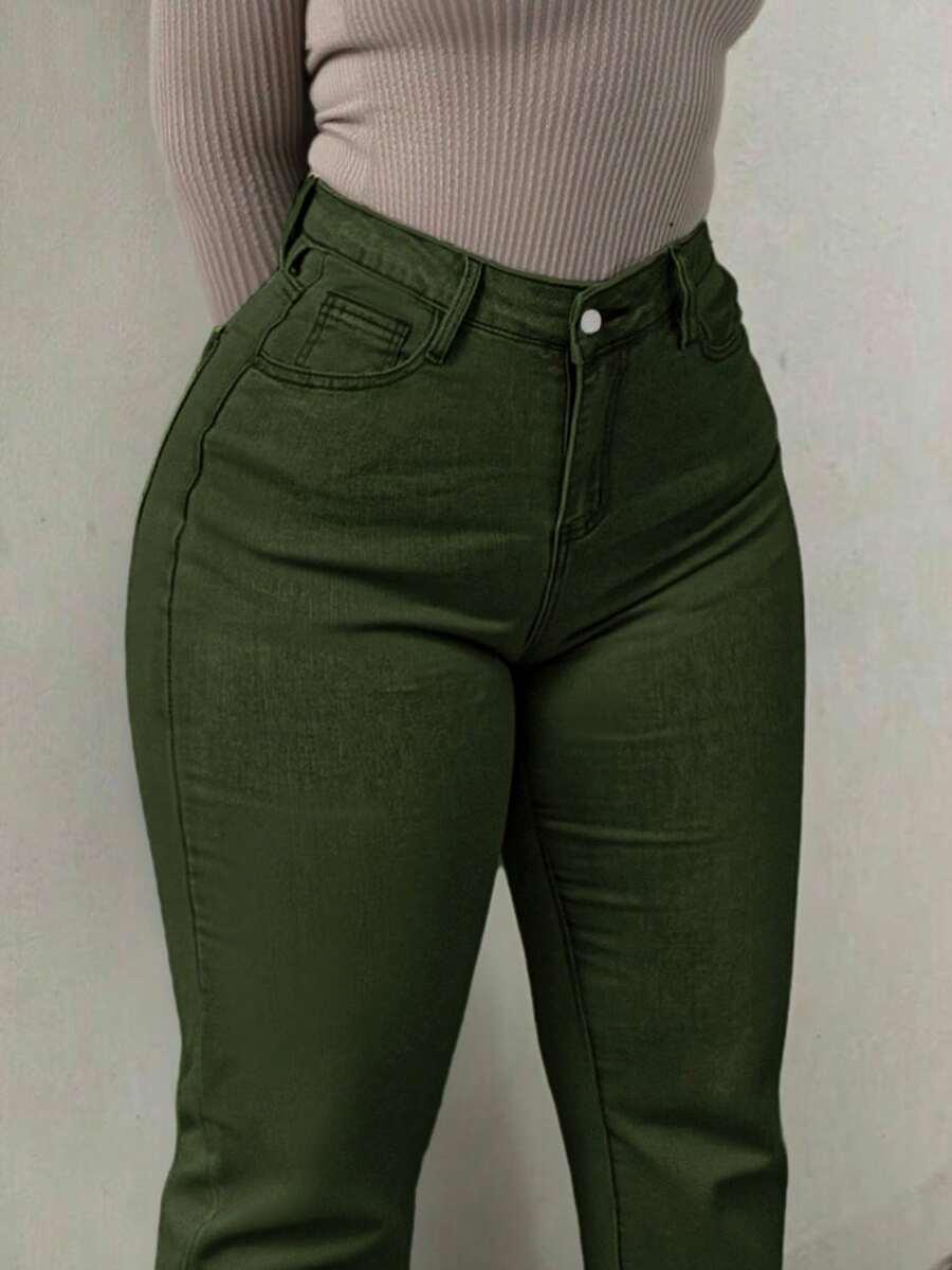 zielone spodnie jeans 