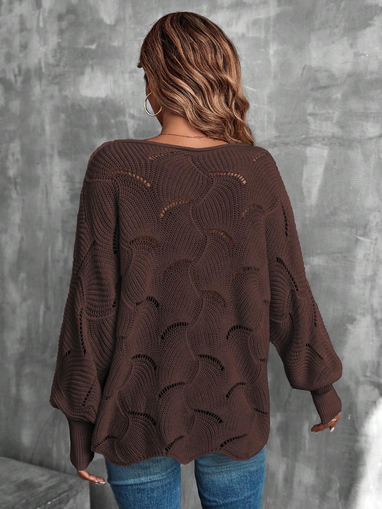 BRĄZOWY SWETER OKRĄGŁY DEKOLT 