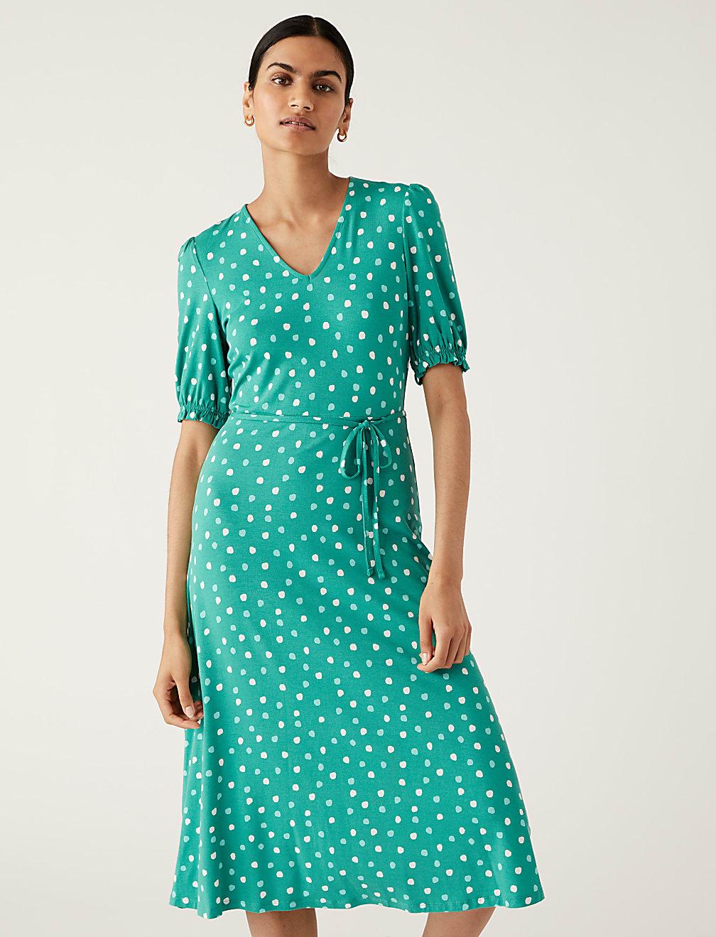 ZIELONA SUKIENKA PRINT T42-4724-J4