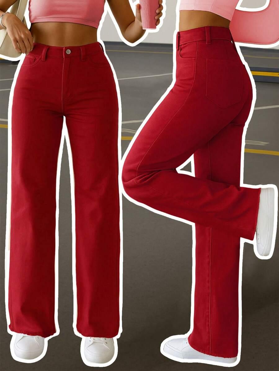 CZERWONE SPODNIE JEANS