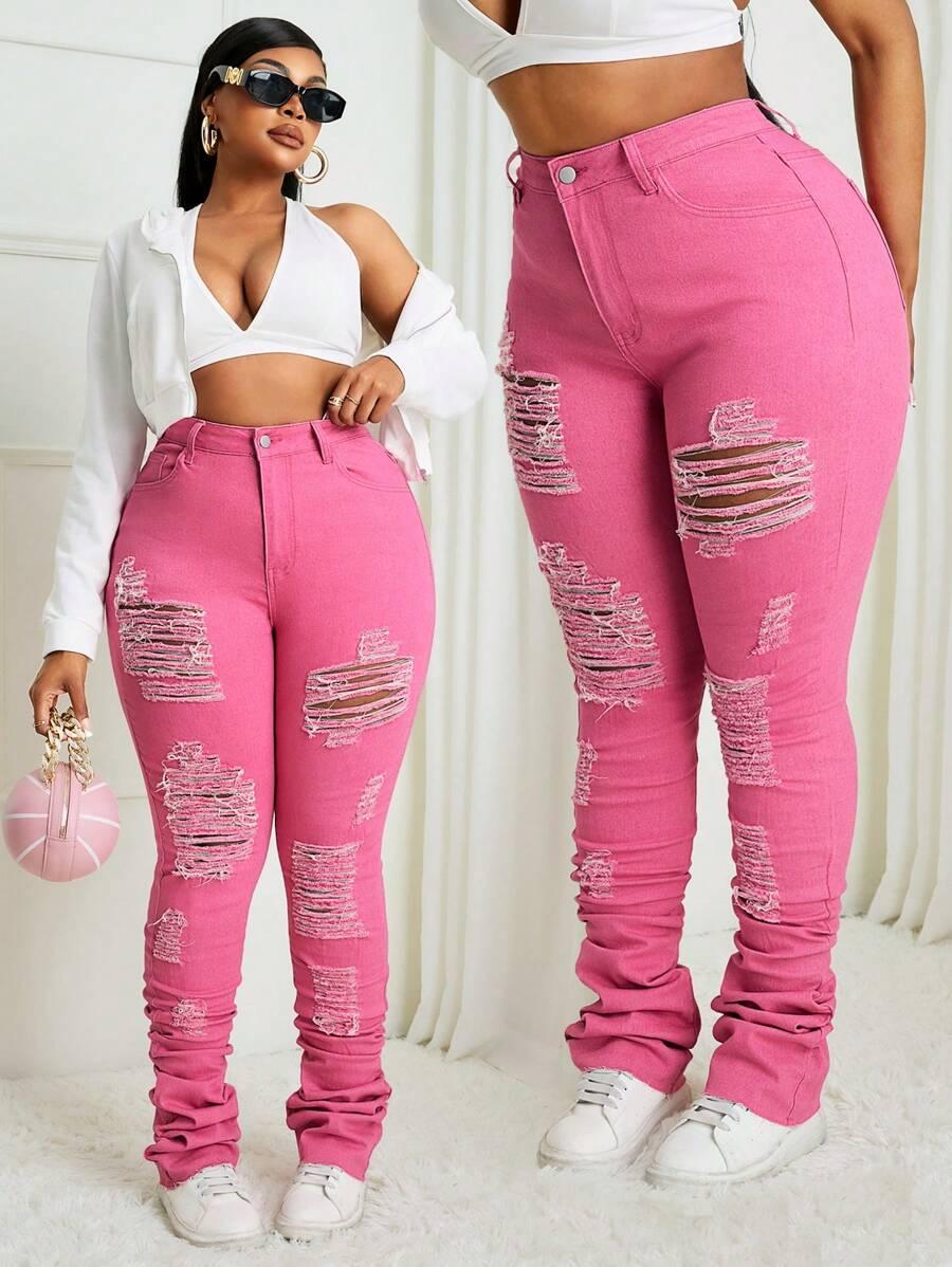 RÓŻOWE SPODNIE JEANS