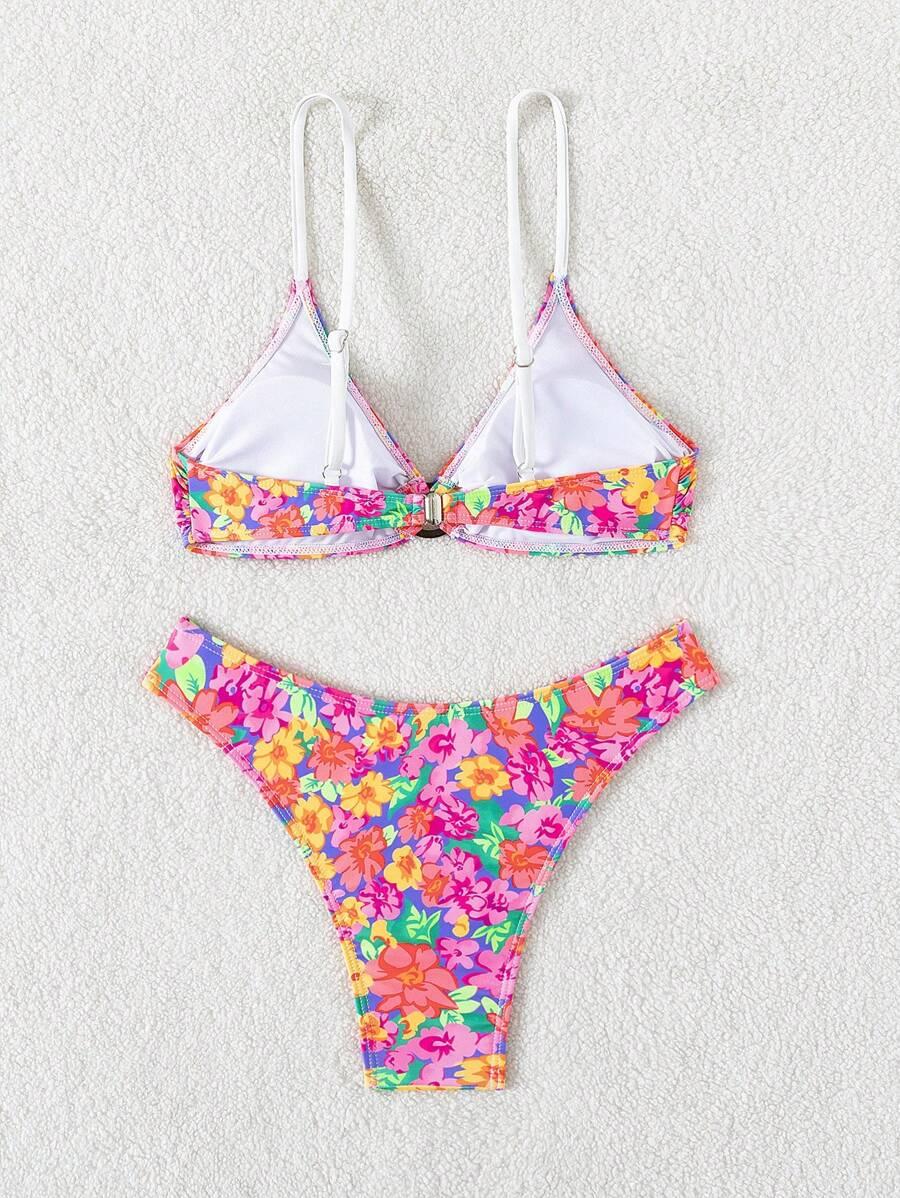 DWUCZĘŚCIOWE BIKINI DAMSKIE KWIATOWY WZÓR
