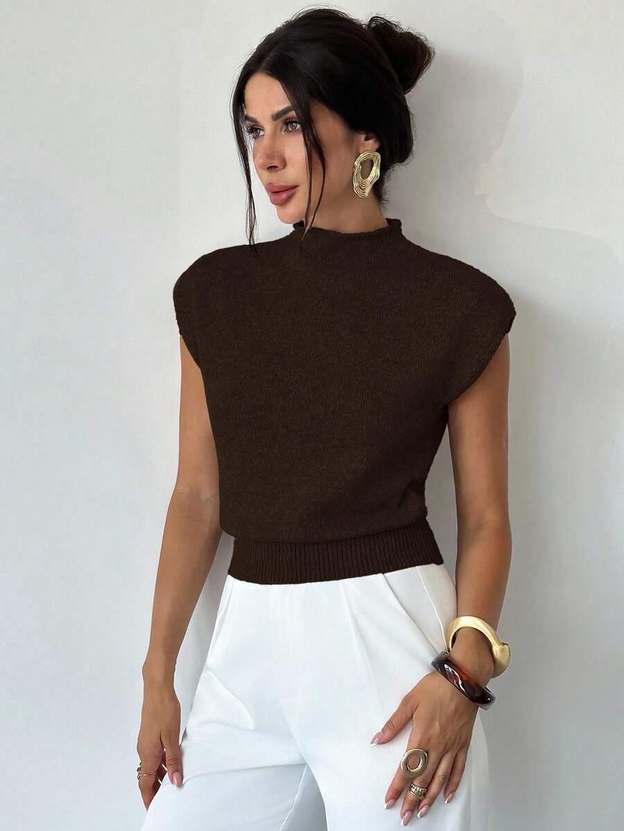 BRĄZOWY SWETER KRÓTKI RĘKAW