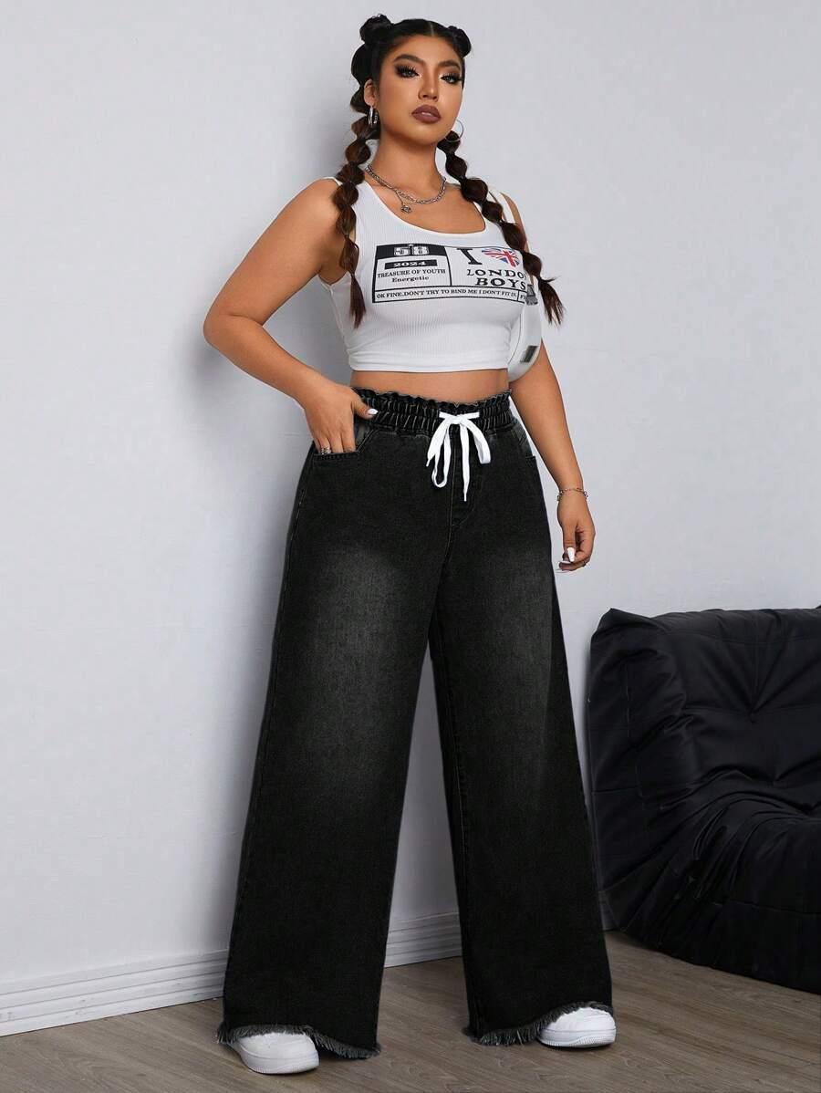 CZARNE SPODNIE JEANS WIĄZANIE