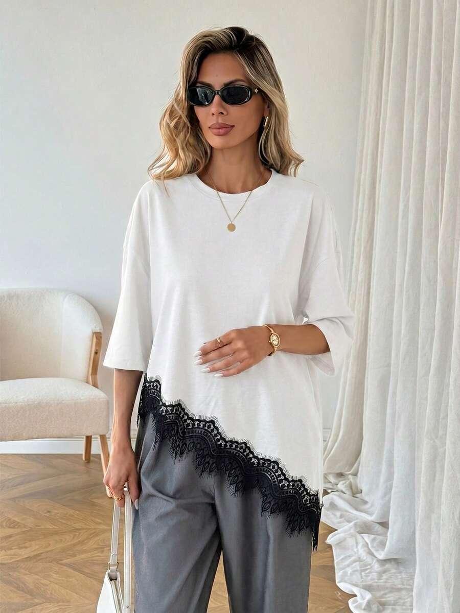 BIAŁY T-SHIRT KORONKA