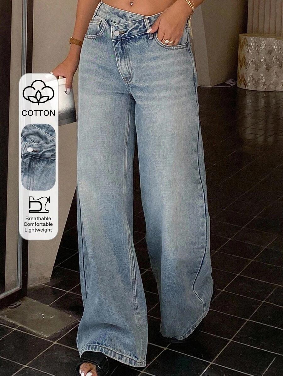 PROSTE SPODNIE JEANS ASYMETRIA