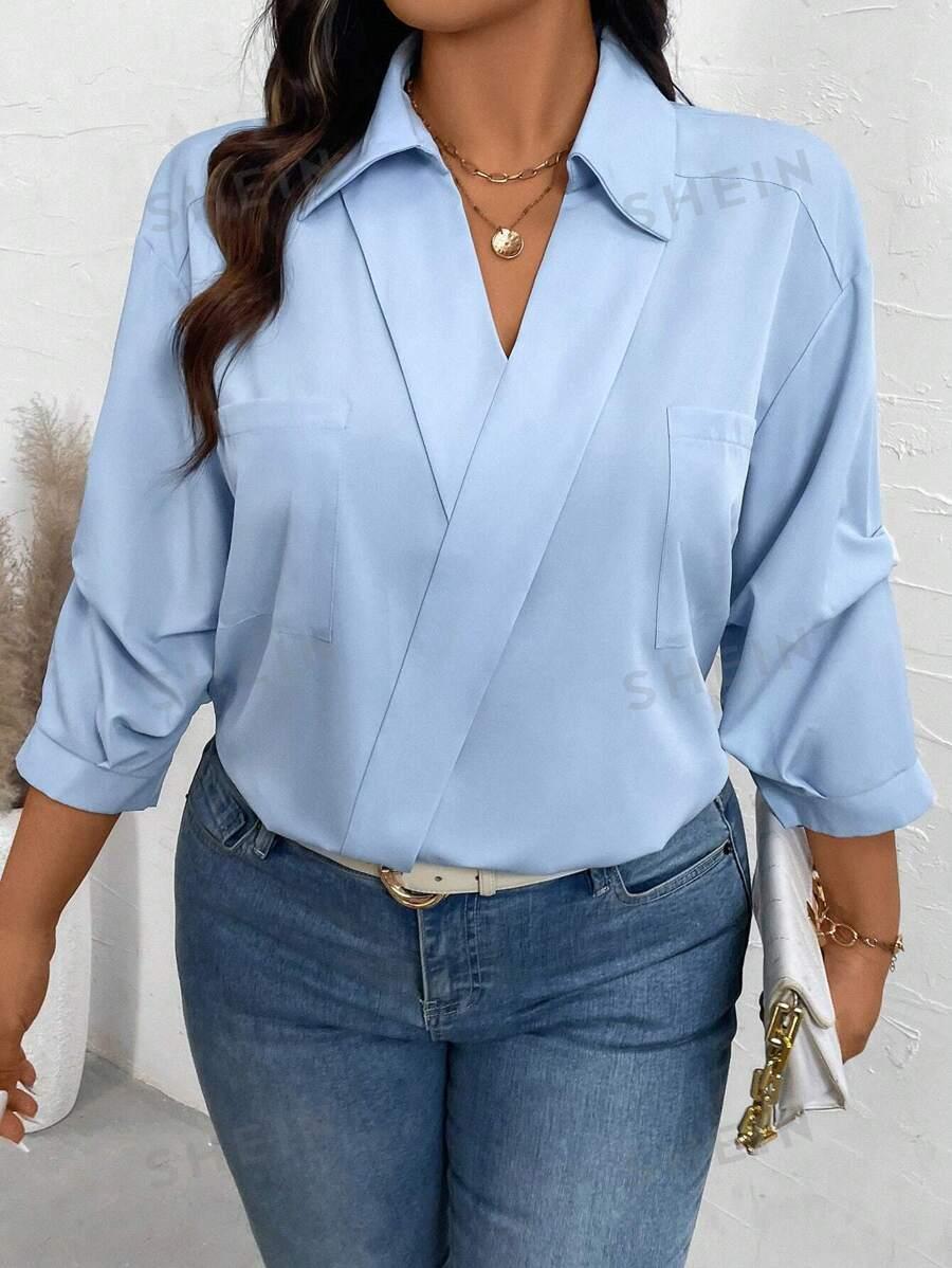 NIEBIESKA BLUZKA V-NECK
