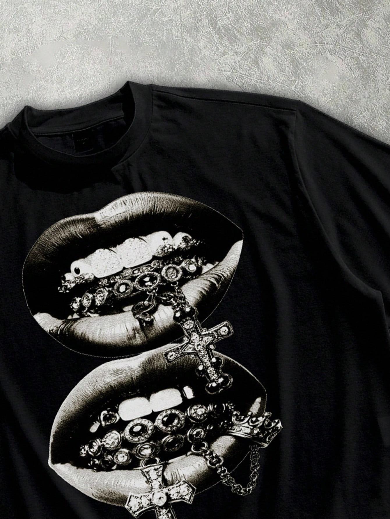 czarny t-shirt nadruk 