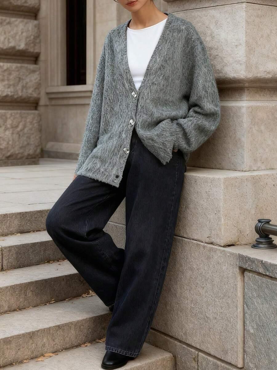 SZARY ROZPIANY SWETER 