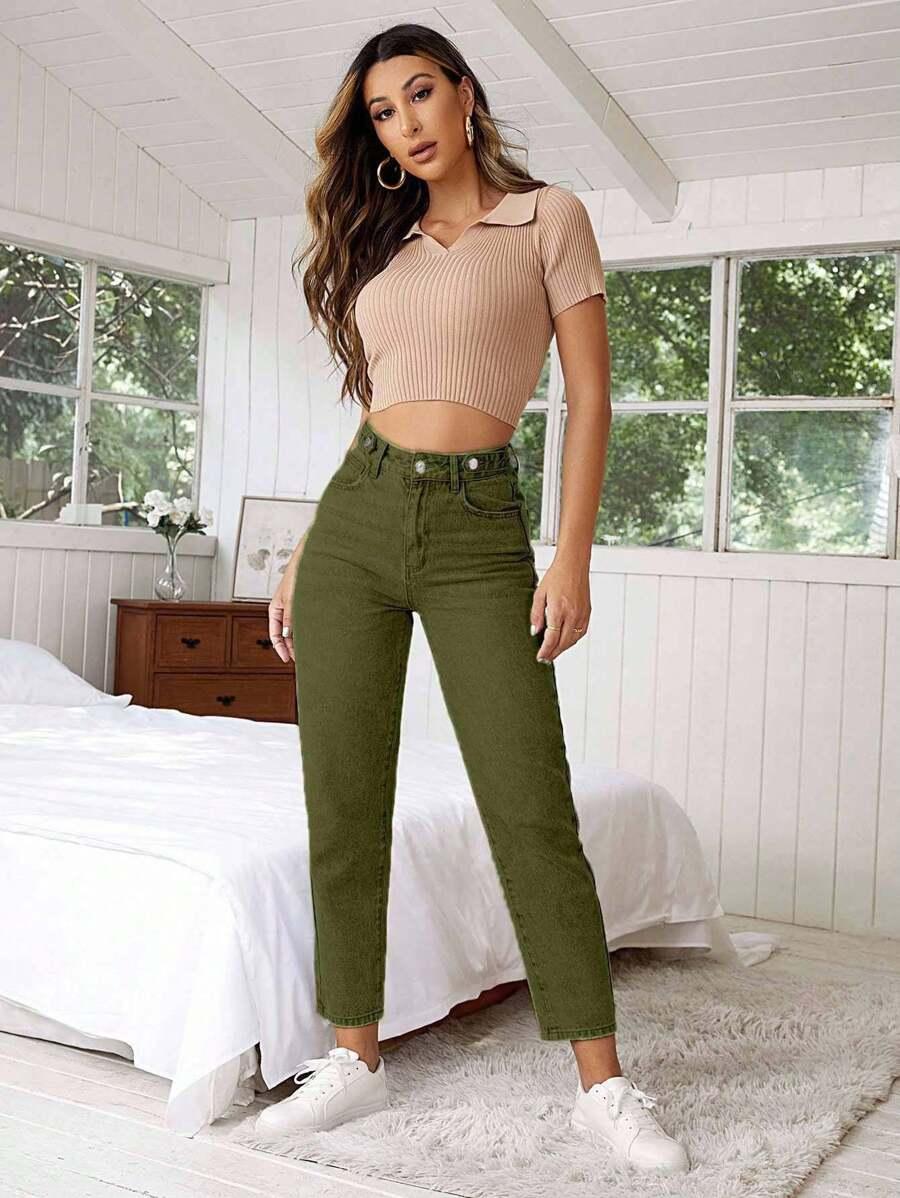 zielone spodnie jeans 