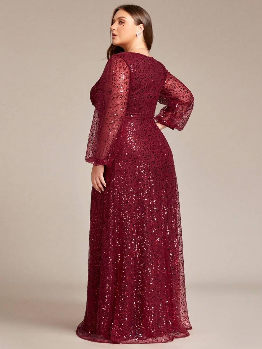 czerwona maxi sukienka zdobienie cekiny v-neck