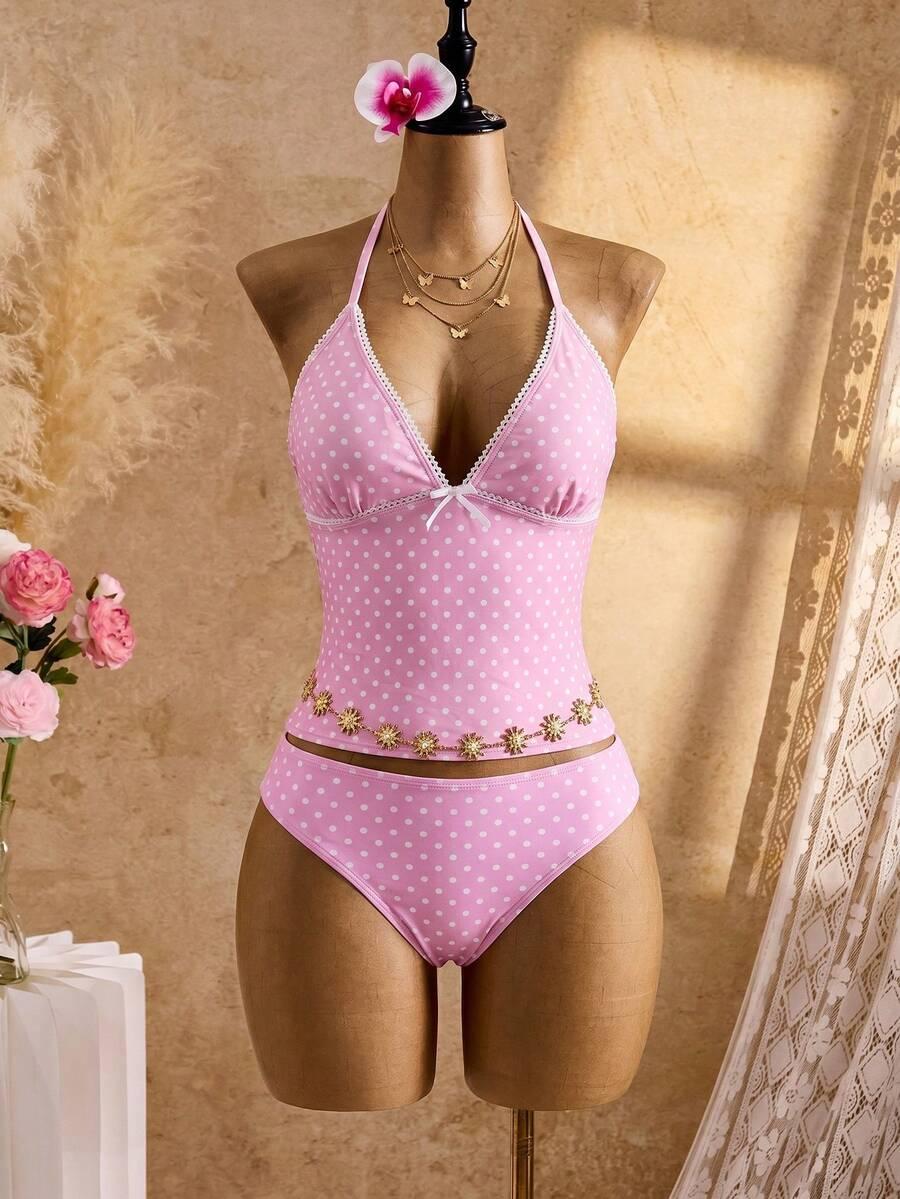 3-CZĘŚCIOWY komplet bikini spódnica groszki