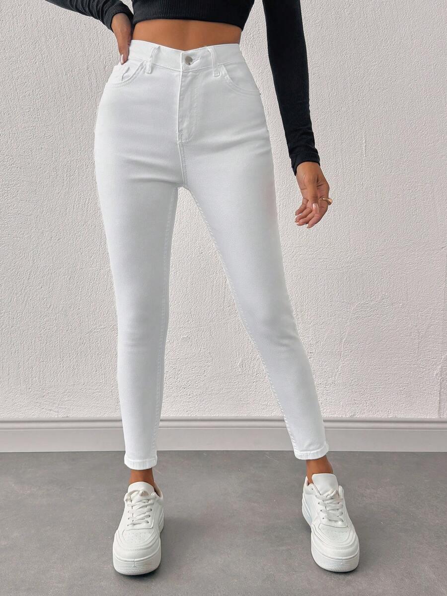 BIAŁE SPODNIE rurki JEANS