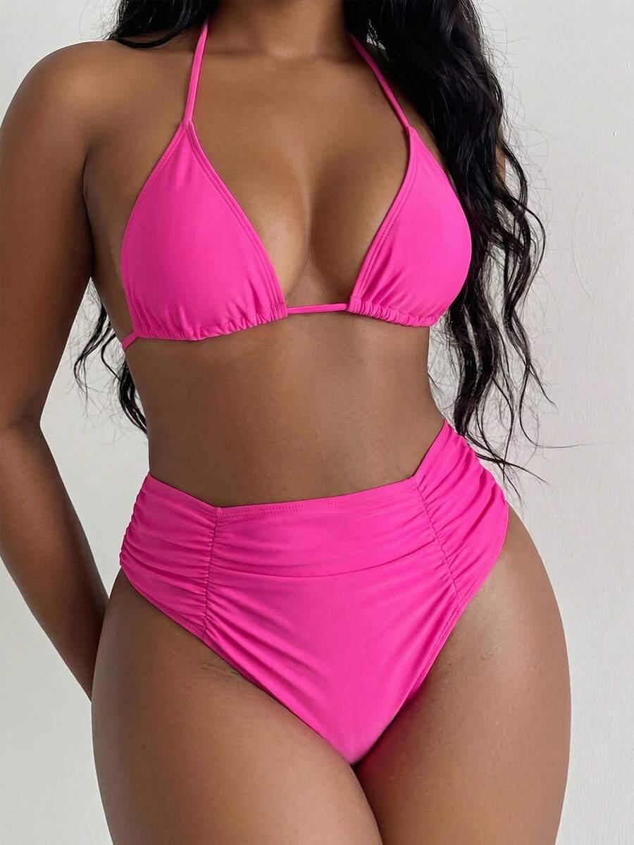 różowy dół od bikini marszczenie