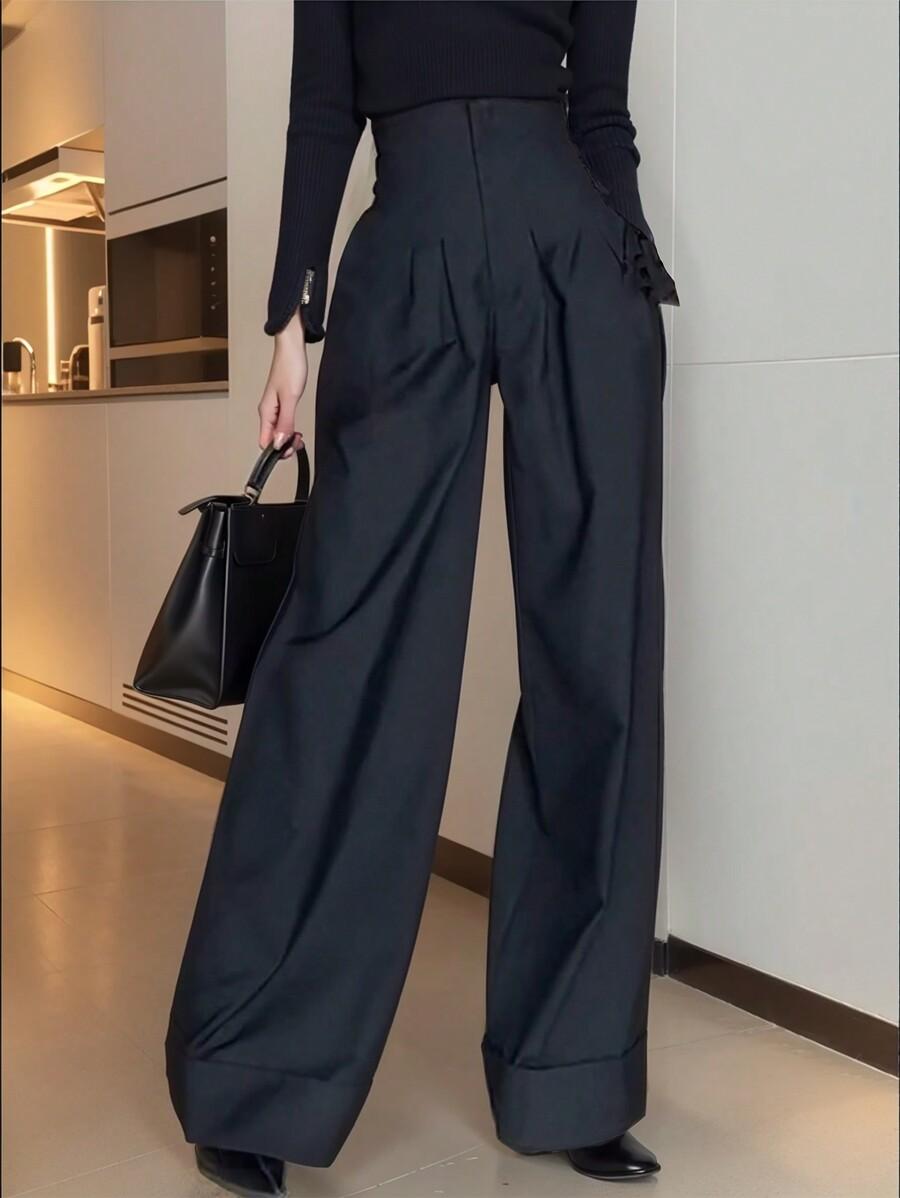 CZARNE ELEGANCKIE SPODNIE WYSOKI STAN