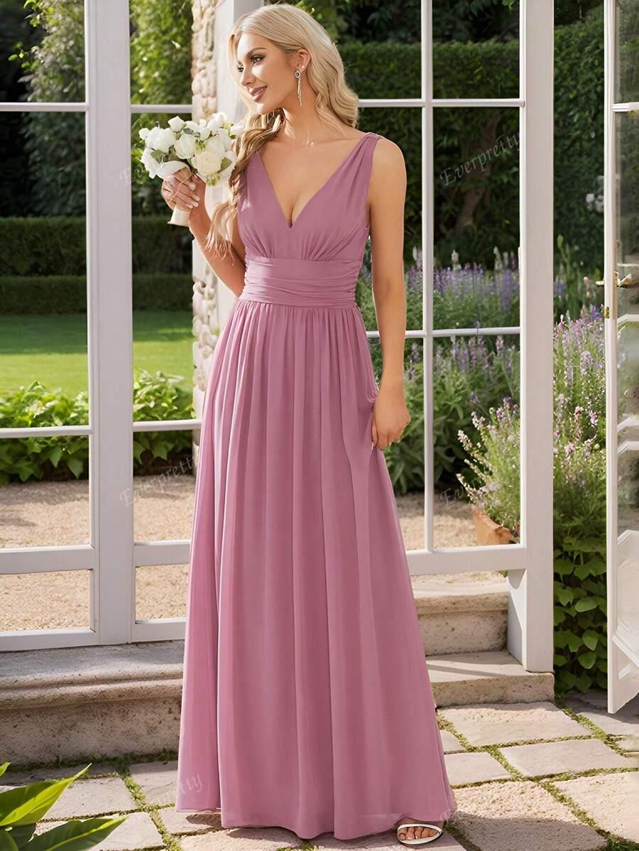 MAXI RÓŻOWA SUKIENKA V NECK