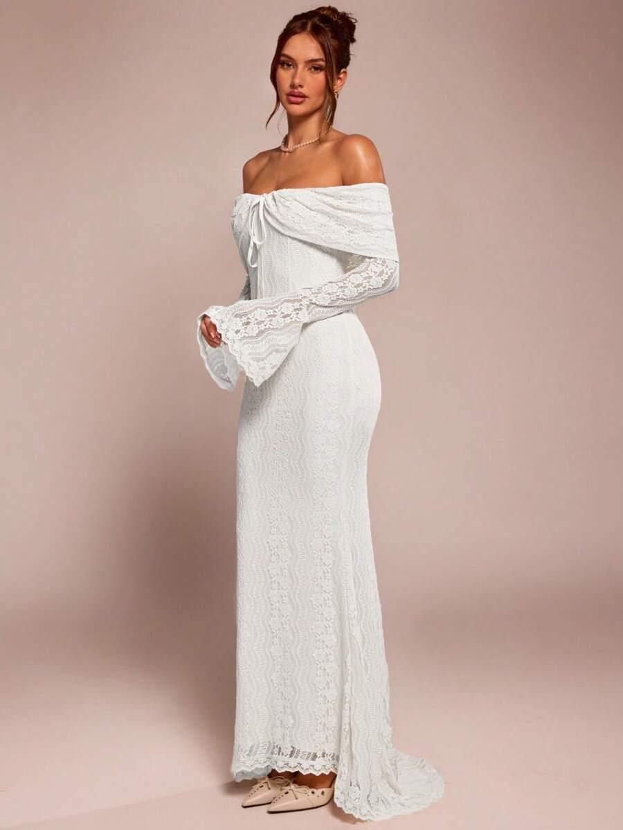 BIAŁA MAXI SUKIENKA KORONKA
