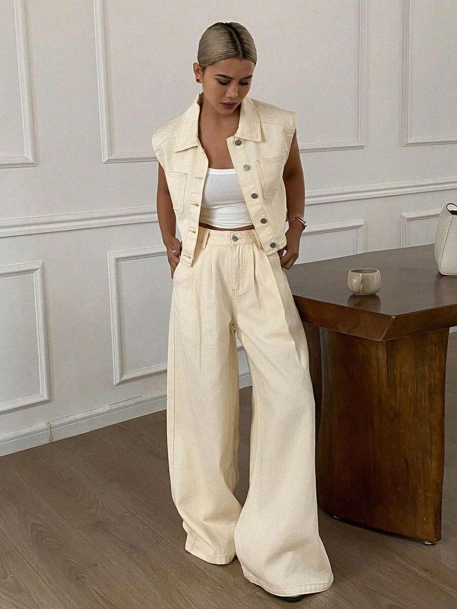 komplet kamizelka spodnie jeans