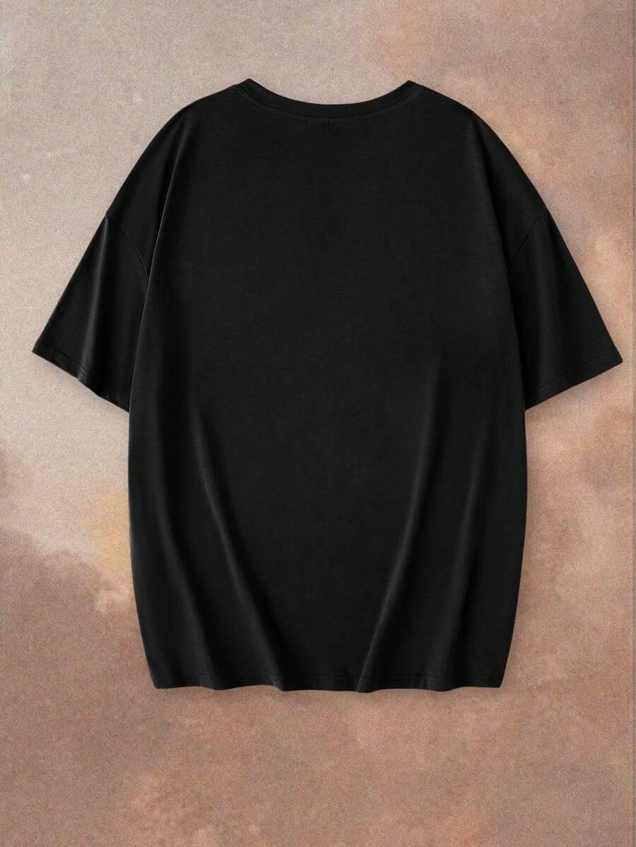 CZARNY T-SHIRT NADRUK 