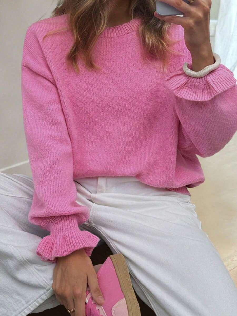 RÓŻOWY DZIANINOWY SWETER