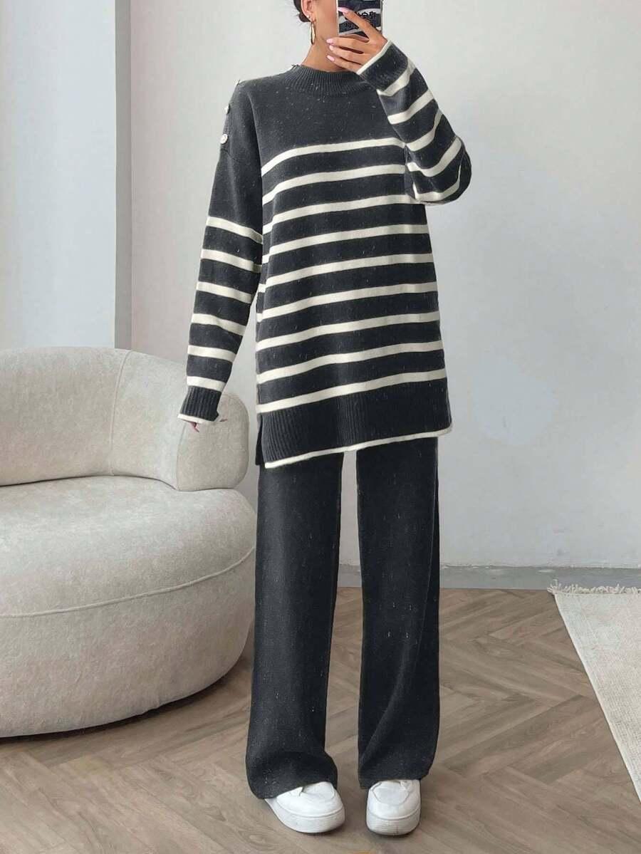 dzianinowy komplet sweter spodnie