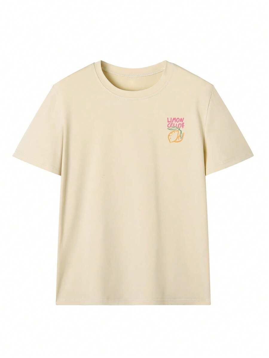 BEŻOWY T-SHIRT NADRUK