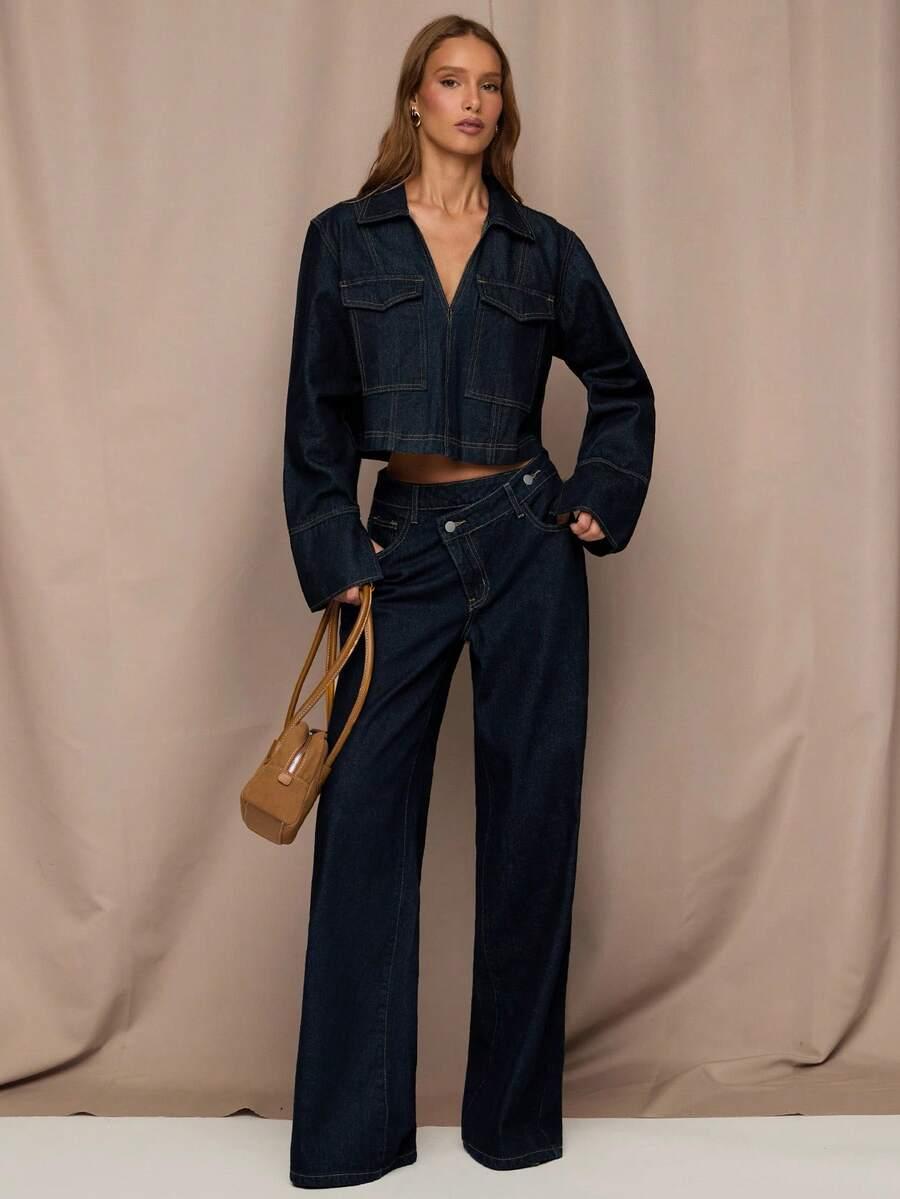 GRANATOWE SPODNIE JEANS