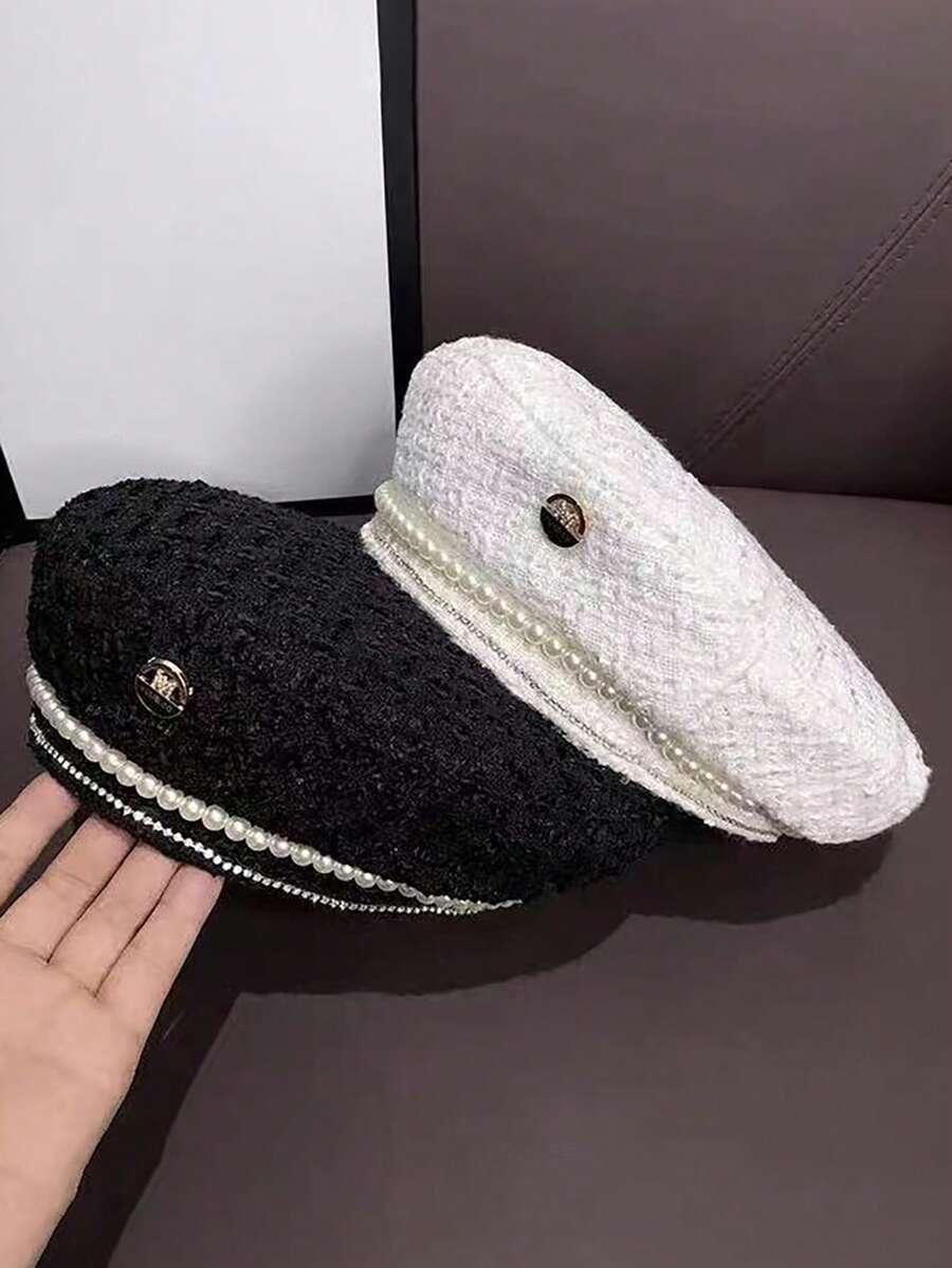 czarny beret zdobienie