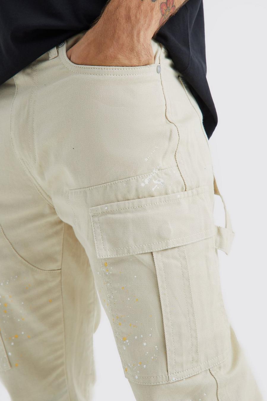 beżowe spodnie jeans kieszenie print