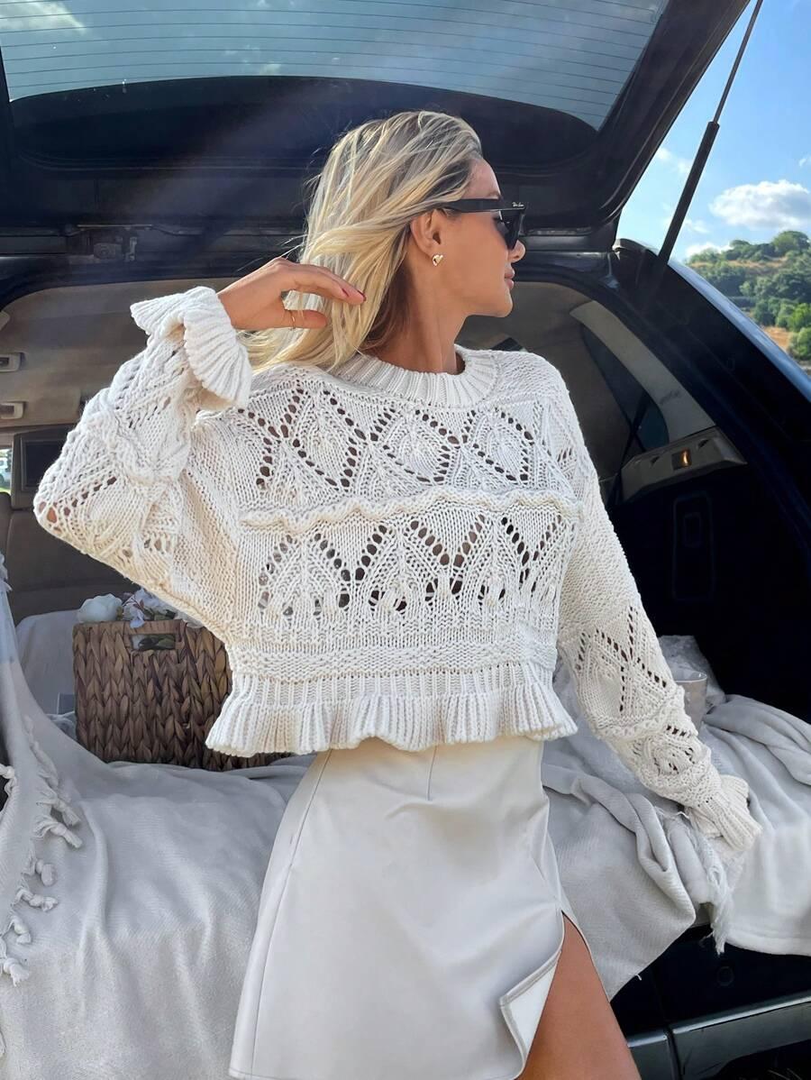 BEŻOWY SWETER OKRĄGŁY DEKOLT 