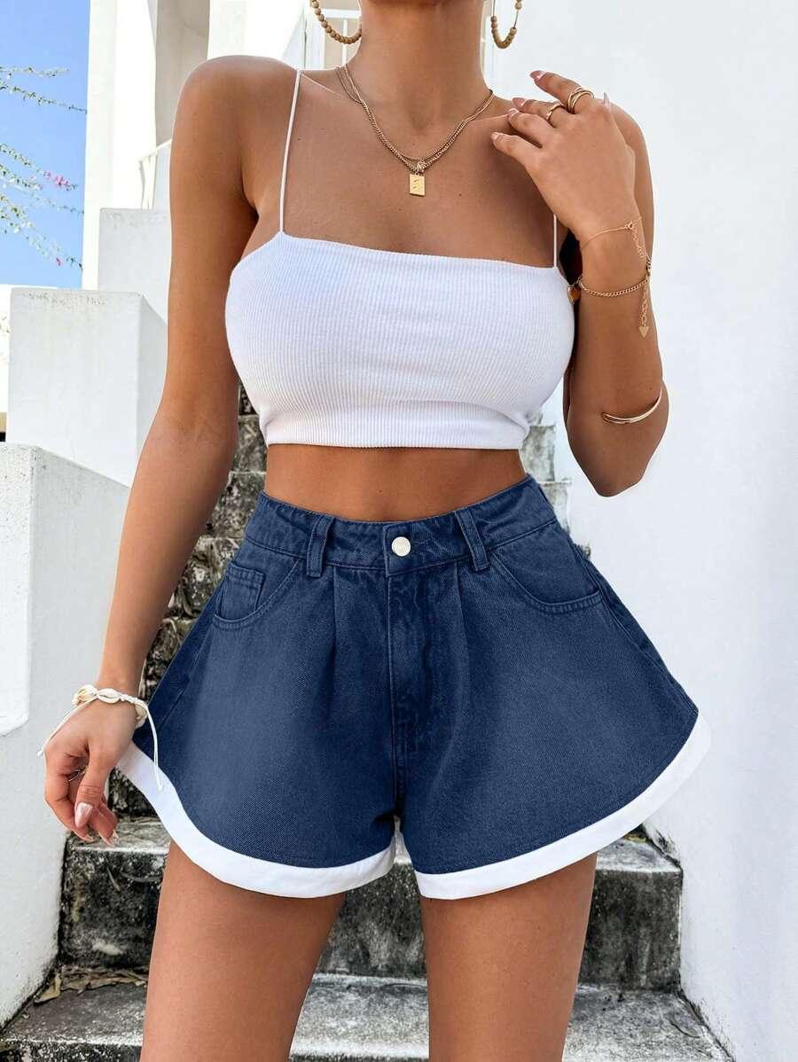 krótkie spodenki jeans kontrast