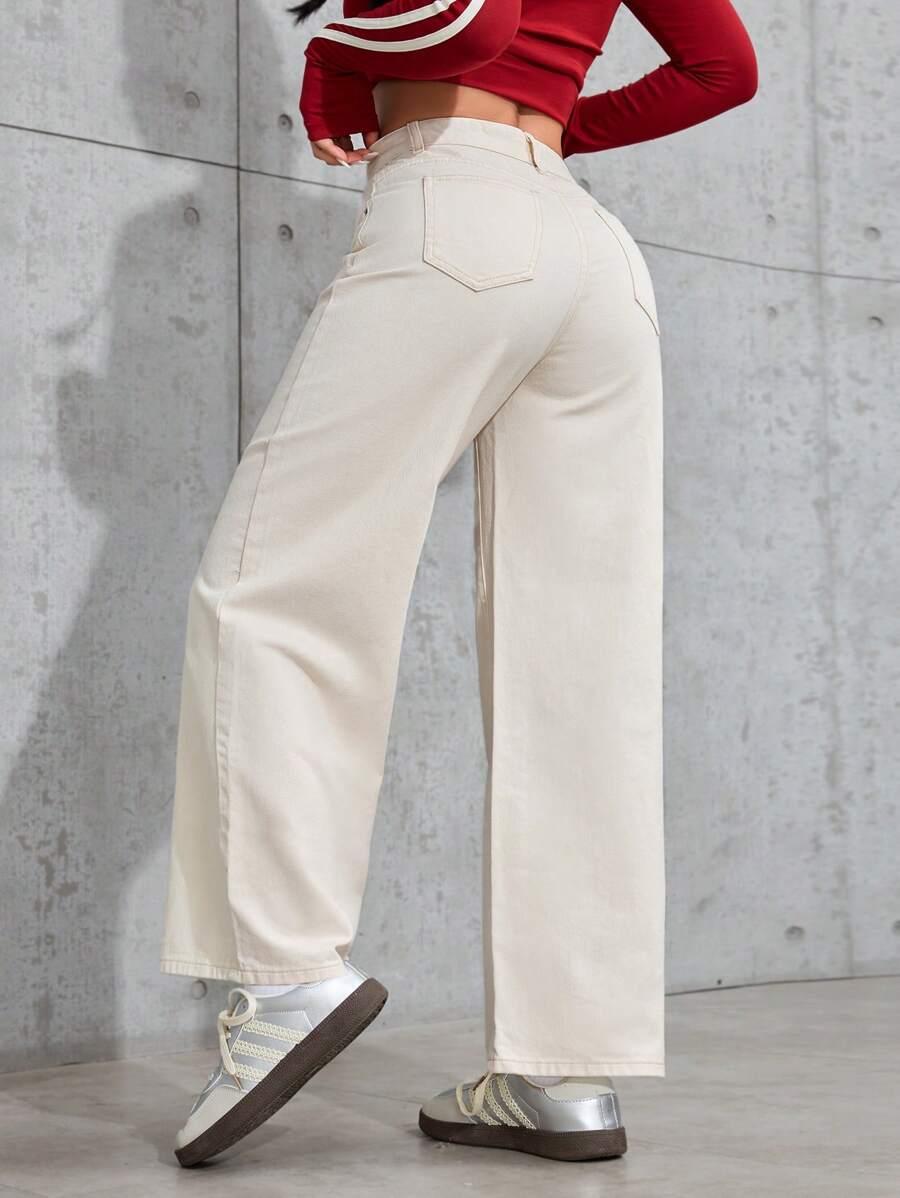KREMOWE SPODNIE JEANS 