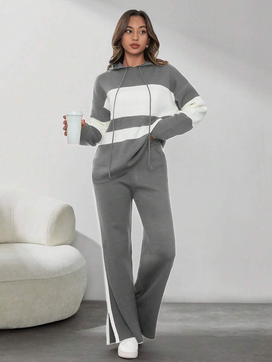 DZIANINOWY KOMPLET SWETER SPODNIE