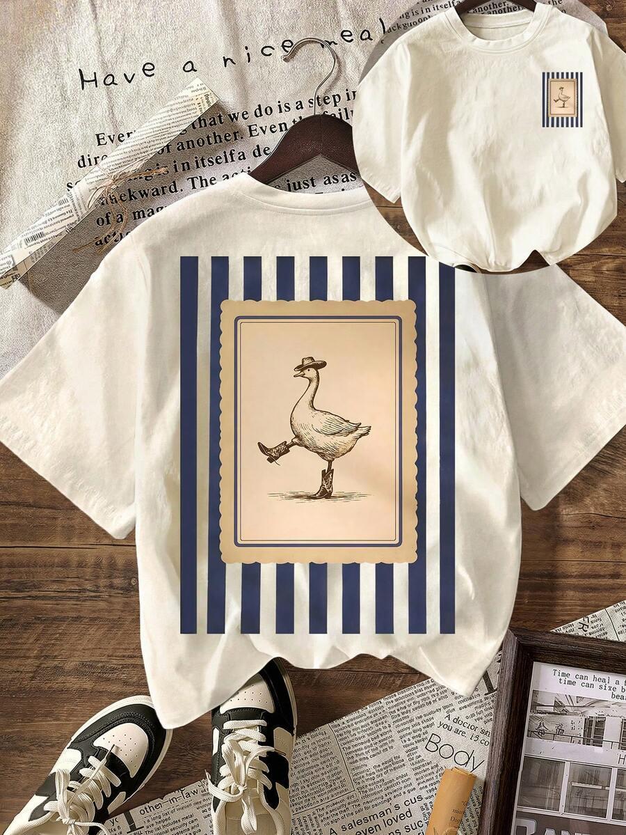 t-shirt okrągły dekolt nadruk