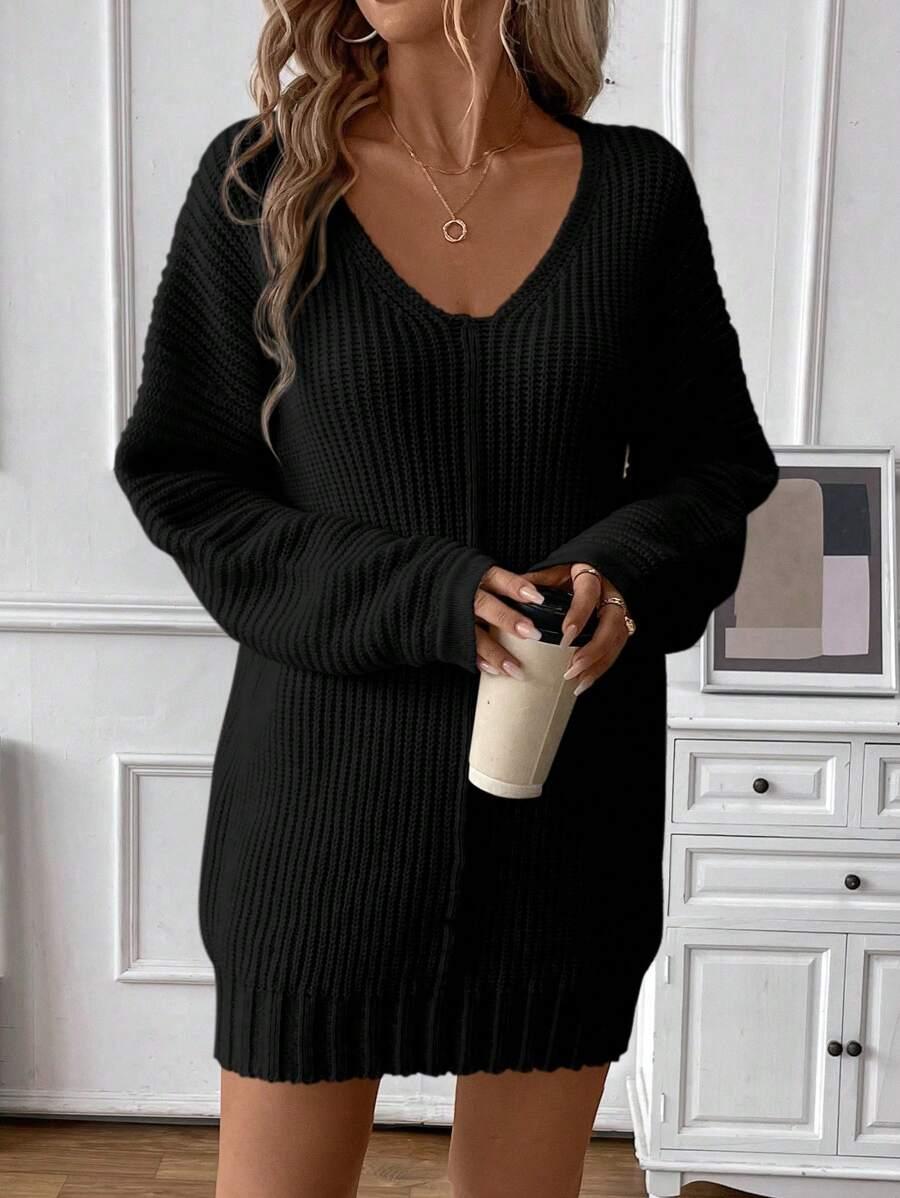 CZARNY DZIANINOWY SWETER 